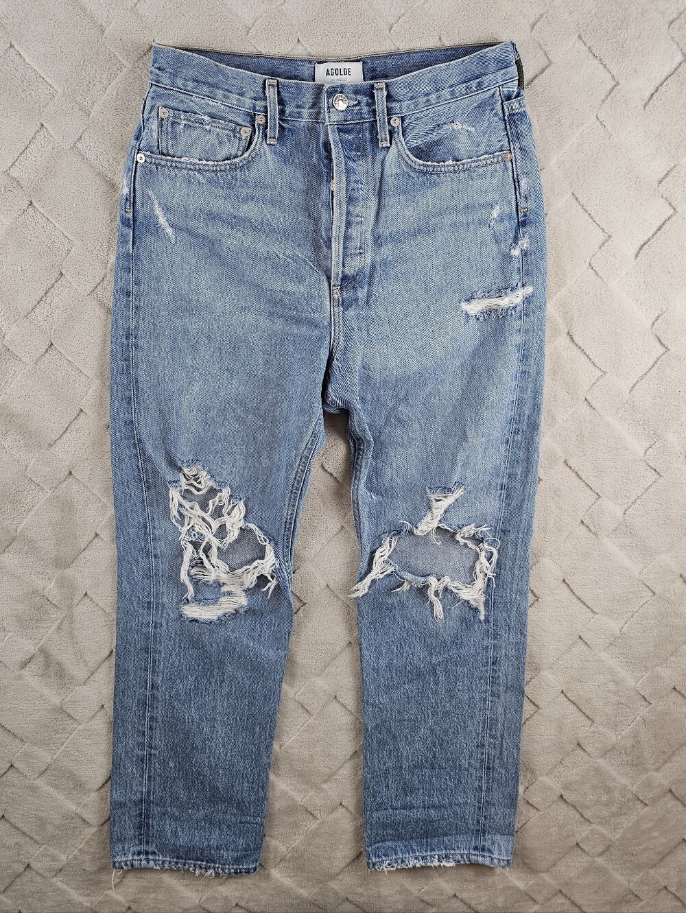 Agolde 90's Mid Rise Loose Fit Jeans Women 27 Light Wash Distressed